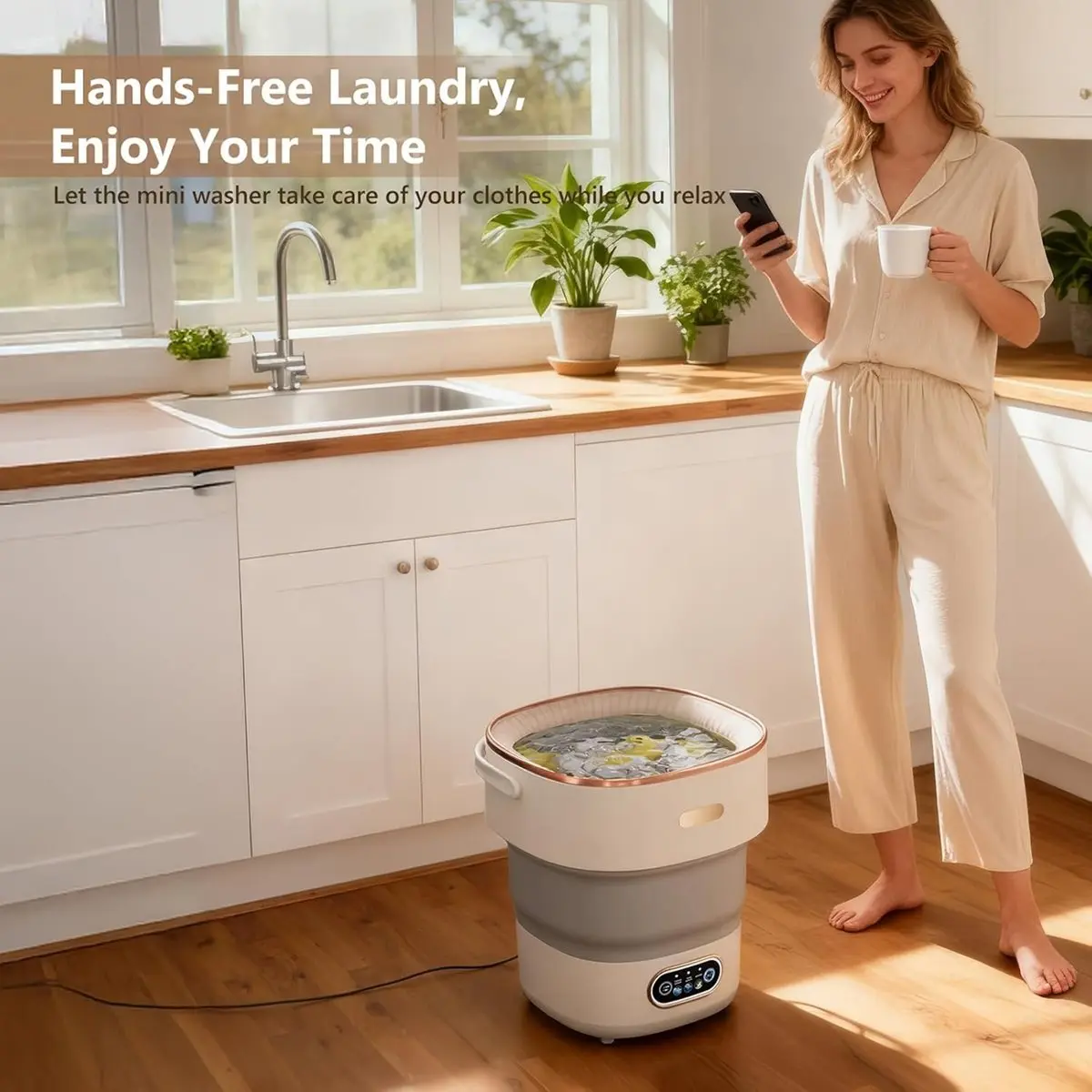 

Мини-стиральная машина 13 л - складная портативная стиральная машина и спиннер для детской одежды, нижнего белья, идеально подходит для путешествий (США)