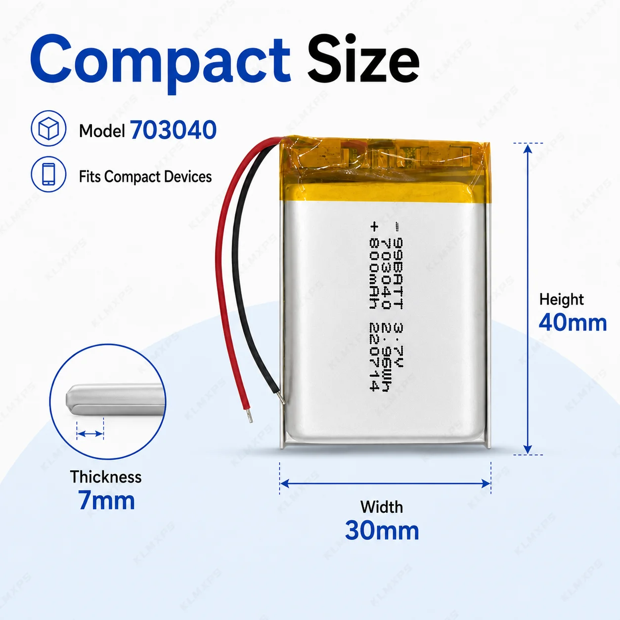 703040 3.7V 800mAh Li‑Po Battery PH2.0 Connector Default for Toys DIY Massage Learning Machine Repeat Machine