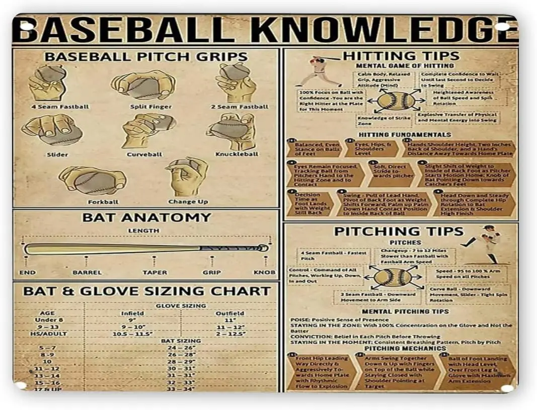 Plaque Métallique Vintage de Connaissance du Baseball, Décoration de Club, Guide de Conseils de Batteur, Affiche en Étain, Décoration Murale pour Extérieur, Maison, Chambre, Plaque 8x1