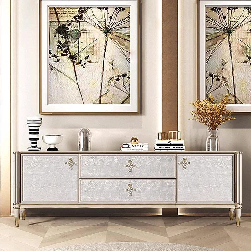 American light luxury TV cabinet living room 2024 new shell  French coffee table cream wind bucket cabinet side