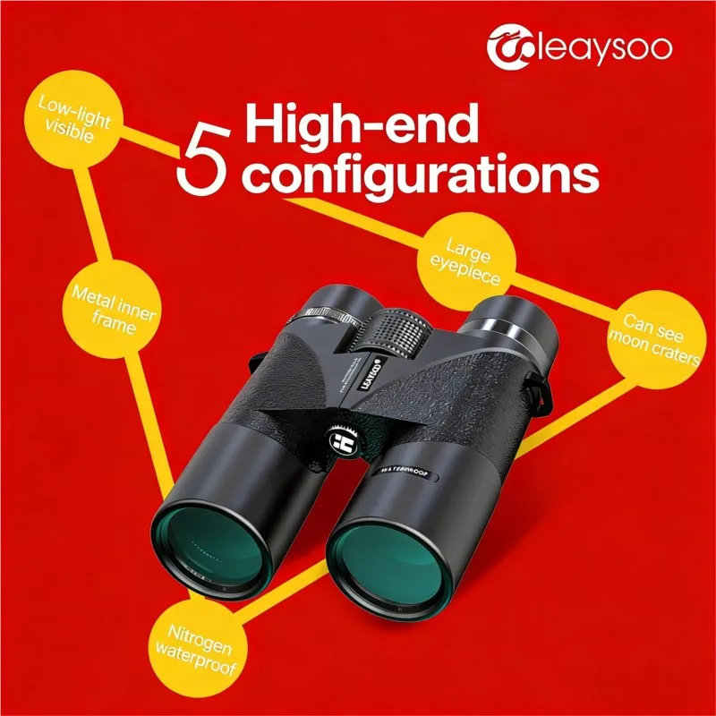 

LEAYSOO 10X42 Binoculars for Adults Waterproof HD Handheld Outdoor Low Light Binoculars Telescope for Bird Watching Hunting