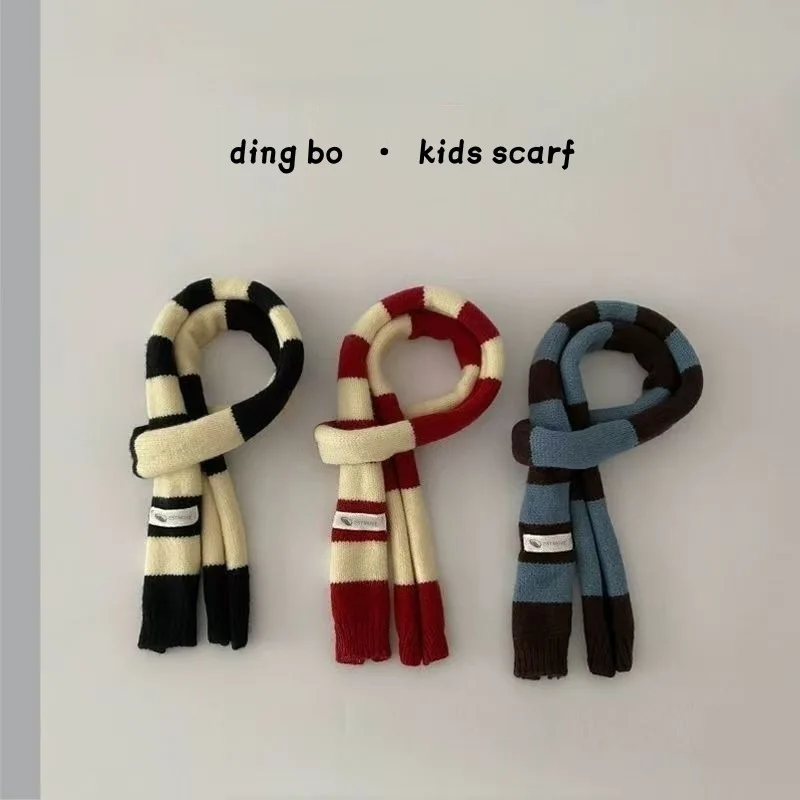 2026 Wool Striped Plush Scarf Kid's Niche Design Sense Girl Versatile Decoration Korean Version Thin and Narrow Long Scarf
