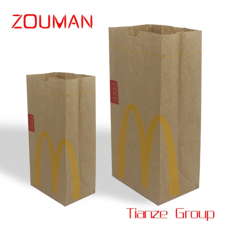 Bolsa de papel kraft fina de fondo plano para alimentos de tamaño personalizado, sin asa, con su propio logotipo