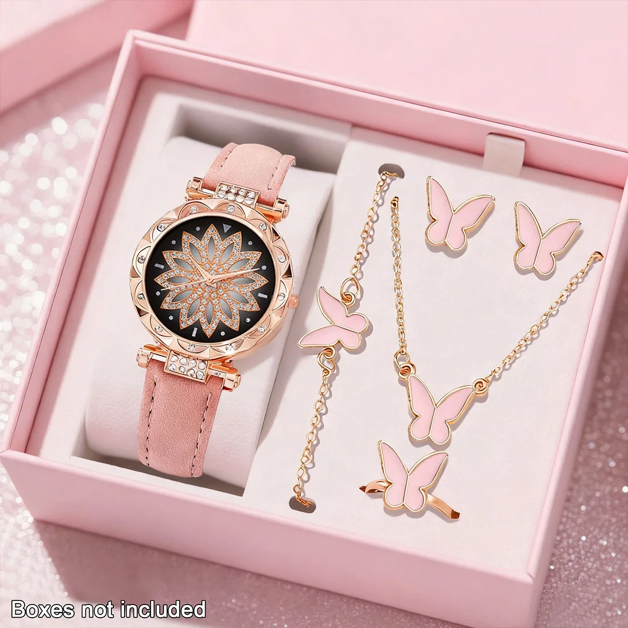 6-piece women's new watch set with elegant and fashionable watches+fashionable butterfly accessories