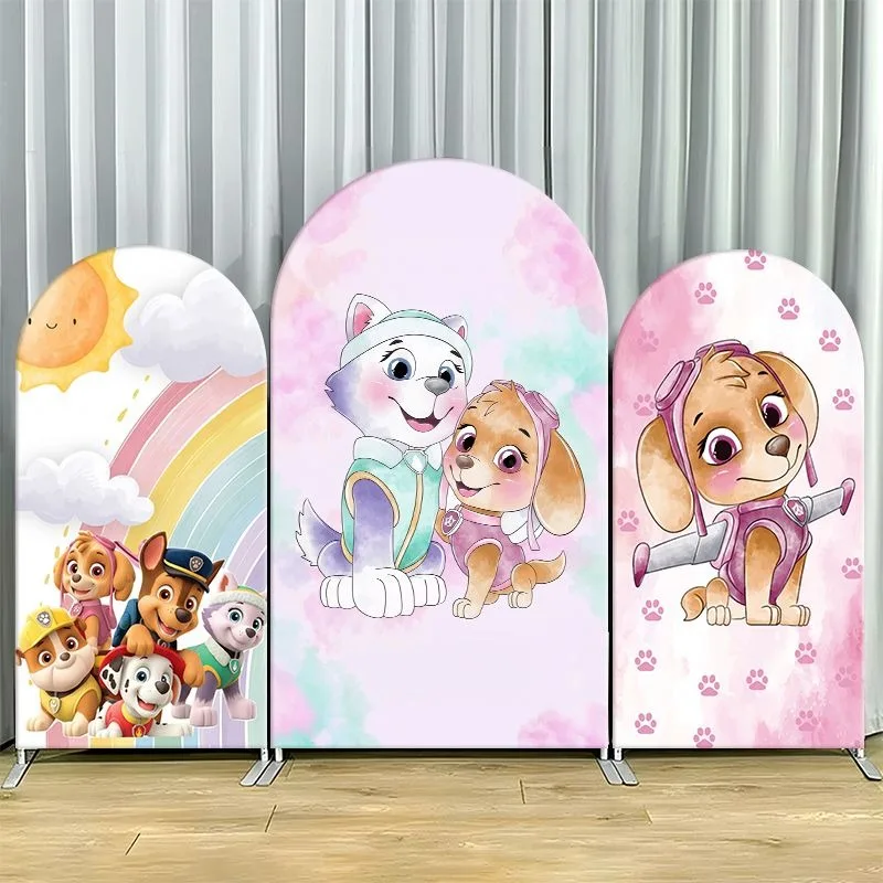 

Paw Patrol Arch Backdrop Cover Thick Fabric Custom Party Decoration Rainbow Pup Cloud Pastel Birthday Photo Booth Decor Event