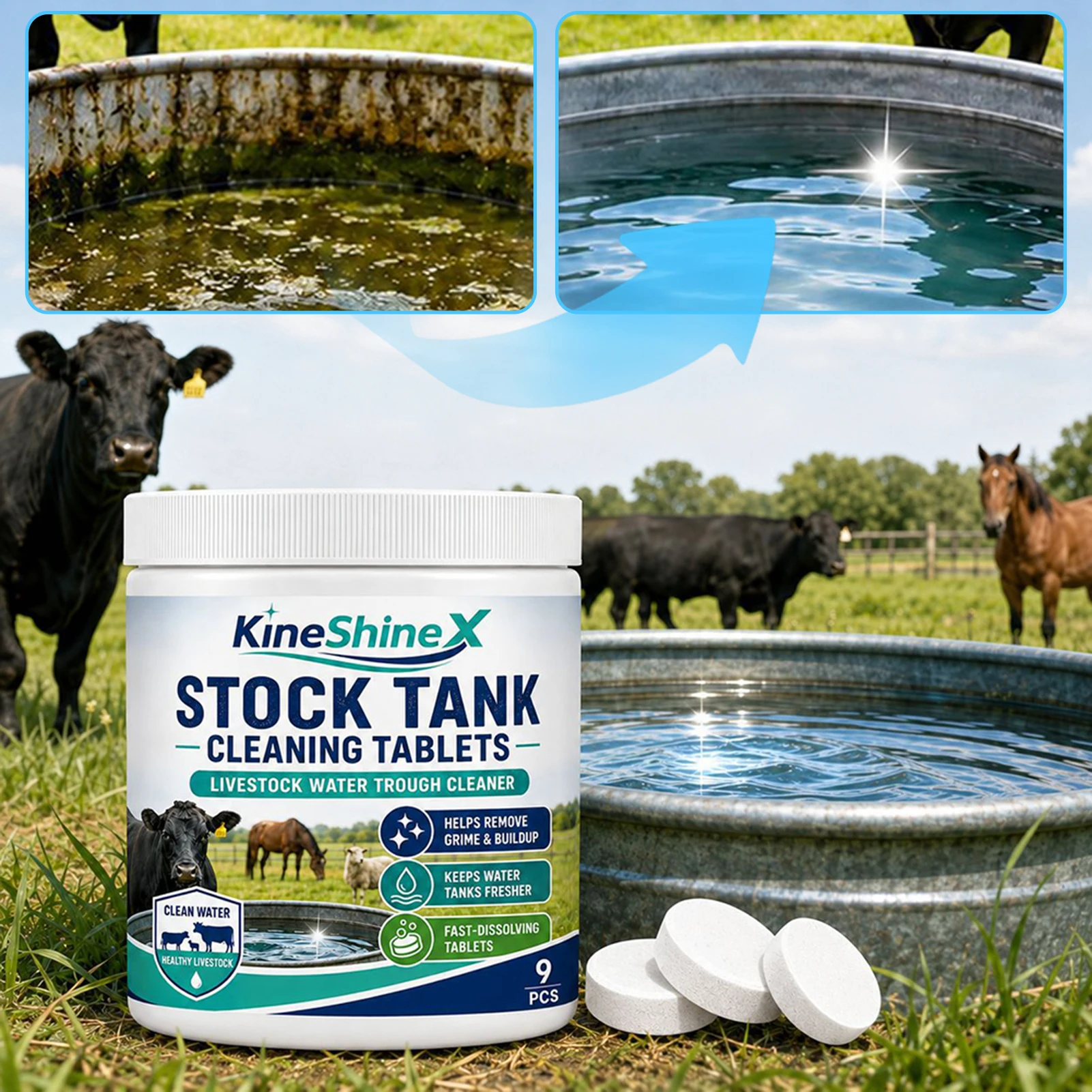 Livestock Water Tank Cleaning Tablets Fast-Dissolving Water Tank Cleaner Keep Stock Tanks Clean Clear Health
