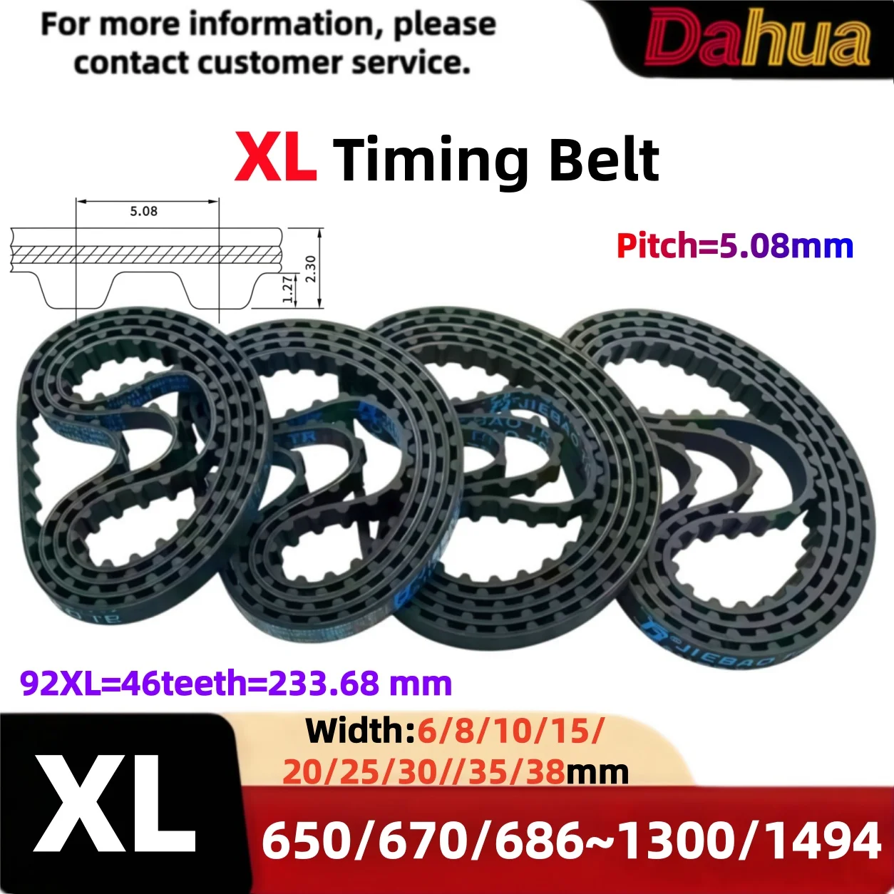 XL Rubber Timing Belt Pitch 5.08mm 650/670~~1494mm Length Closed-Loop Synchronous Belt Width 6/8/10/15/20/25/30/35/38 mm