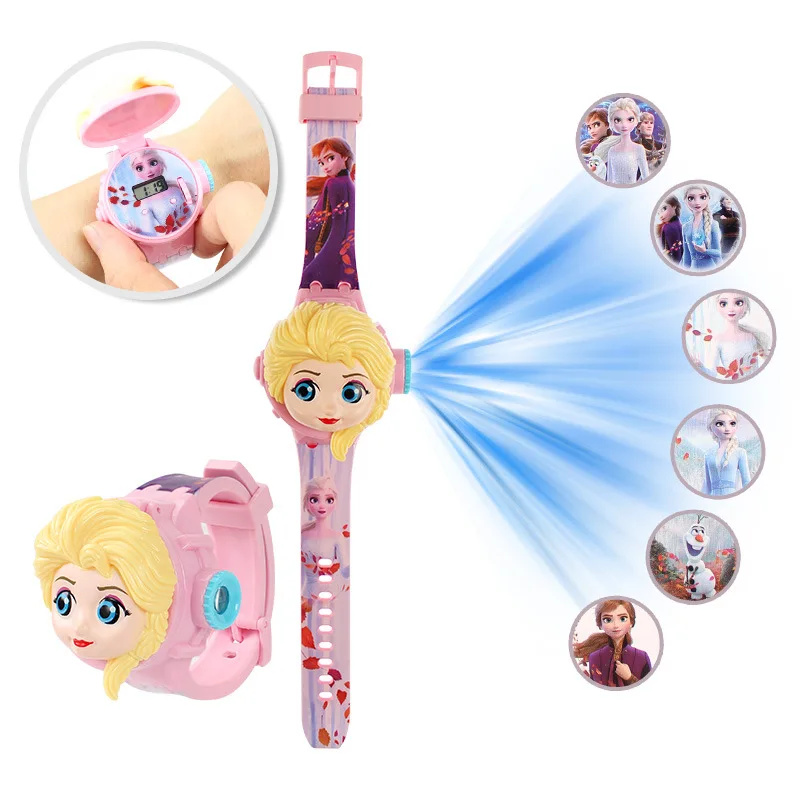 Disney-relojes de Mickey para niños y niñas, reloj Digital con proyección 3D de Frozen, Elsa, Minnie, regalo escolar, infantil