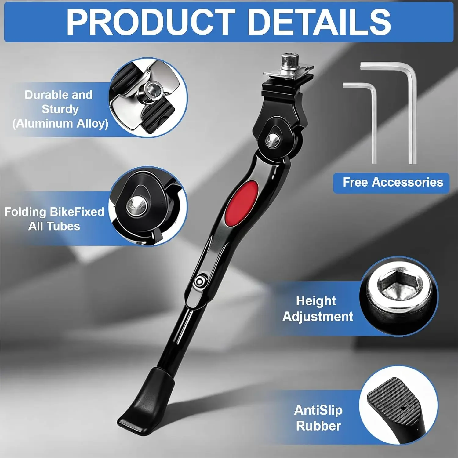 Bike Kickstand Height Adjustable Aluminum Alloy Bicycle Footrest with Non-Slip Foot for 22