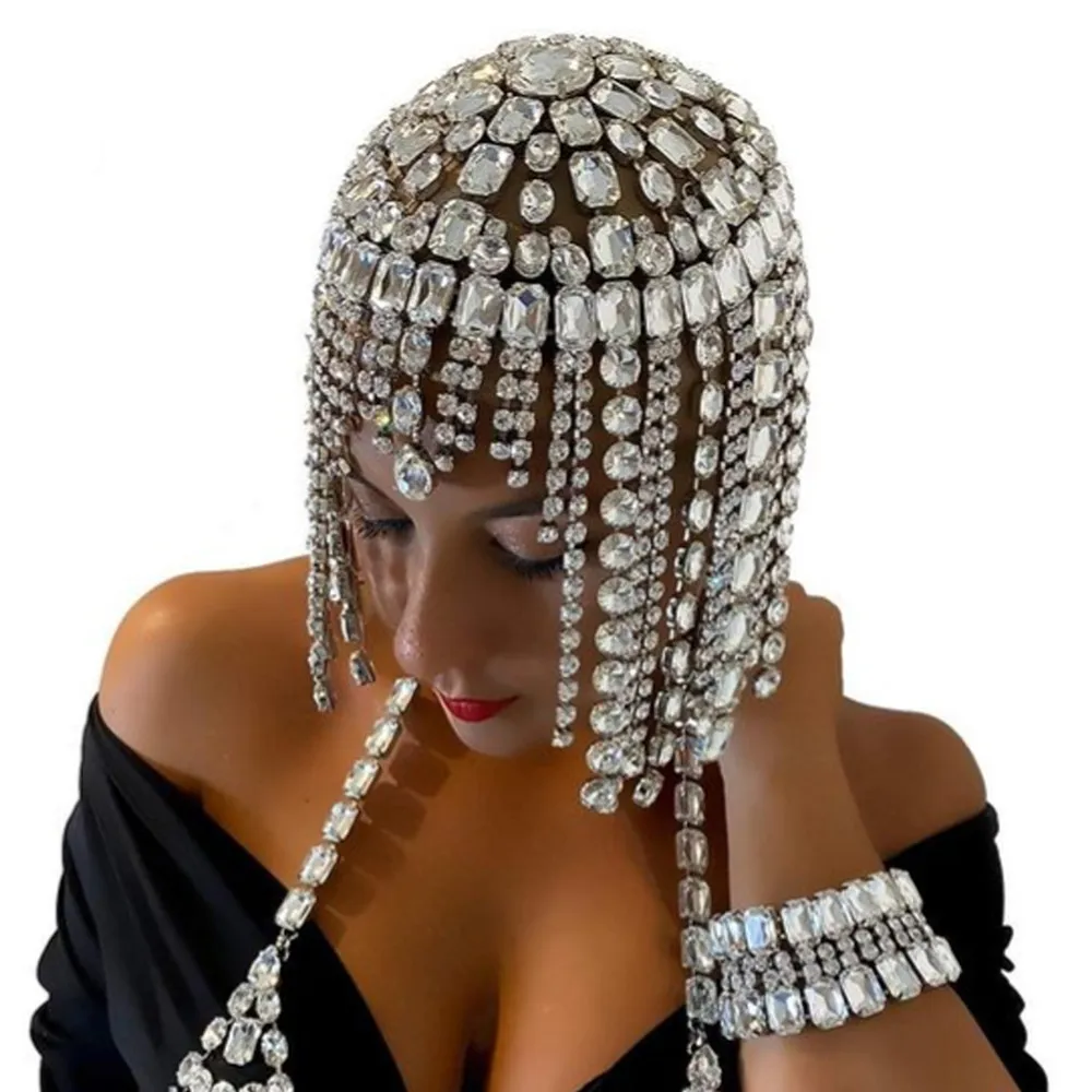 lindo cristal grande quadrado oval pedra borla cabeca bone chapeu bandana para as mulheres strass cabeca peruca cabeca corrente headpiece joias 01