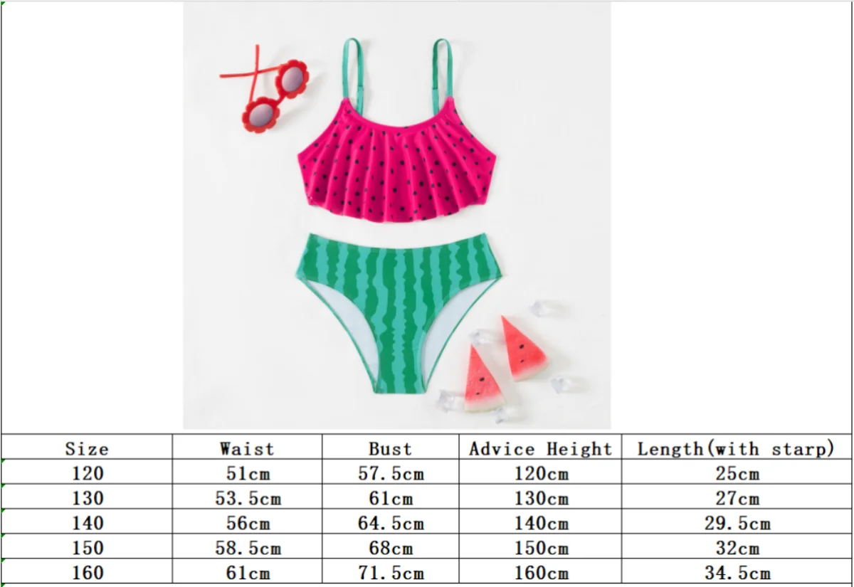Ruffle Watermelon Print Girls Kids Swimwear Swimsuit Summer Beach Cute Girls Kids Bikini Set Outdoor Children Swimming Suit view 6