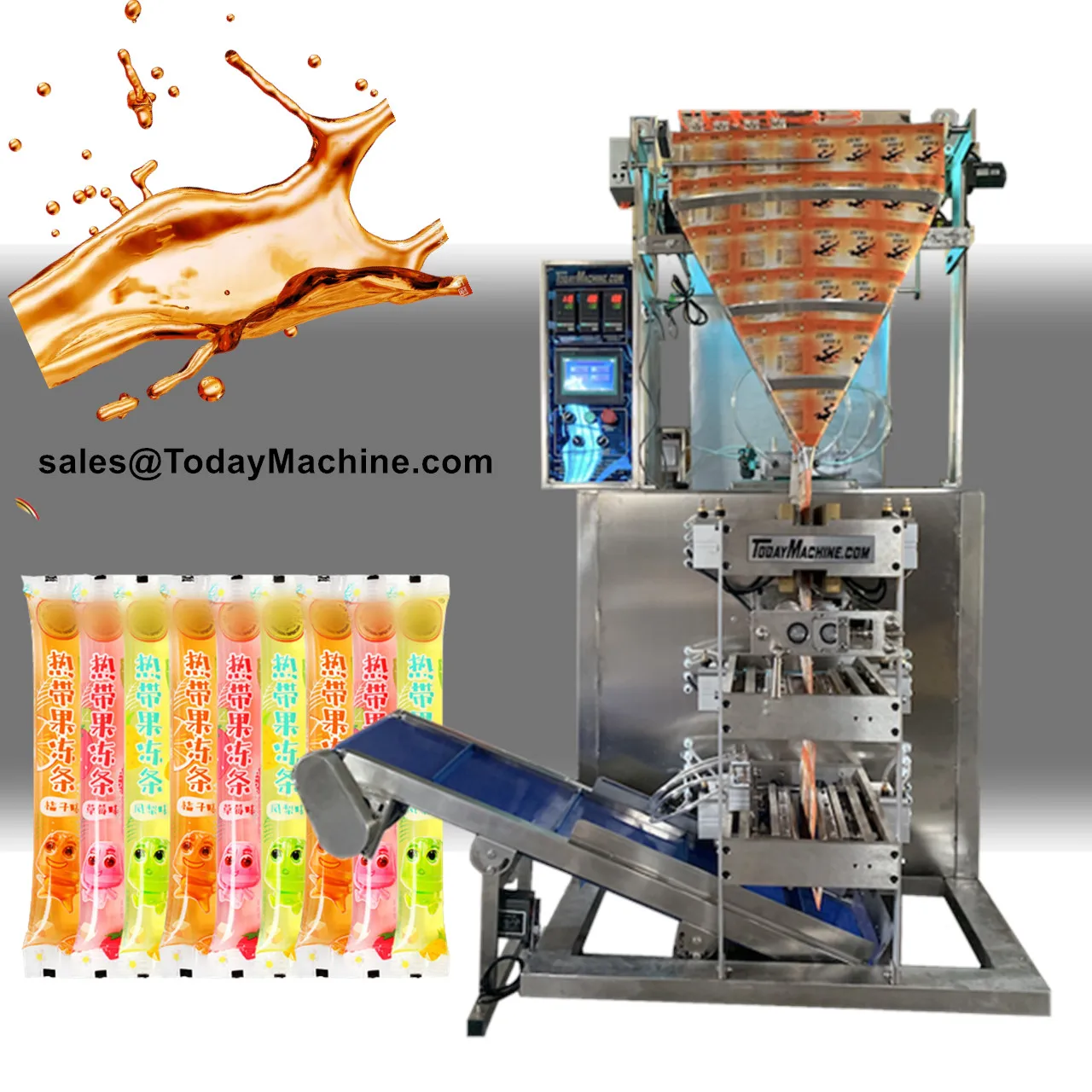 Automatic Multi Lanes Long Stick Liquid Sealing Packaging Machine For Jelly Ice Lolly Juice Chocolate