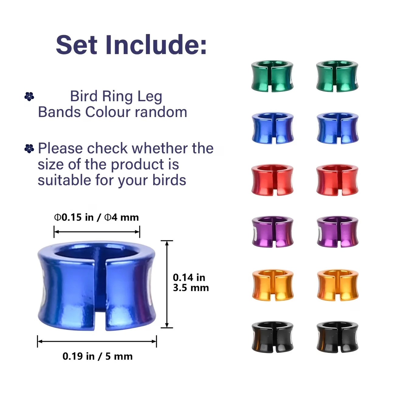 6-PCS Aluminum Open Bird Identification Leg Bands for Parrots, Pigeons, Red Wagtails, Pigeon Training Leg Bands, Random Color