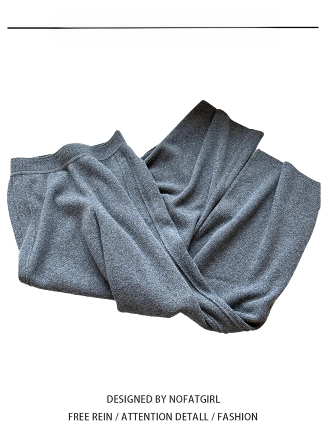 

Deep Grey Woolen Wide Leg Pants Women's Elastic High Waist Draped Straight Casual Trousers Elegant Simple Commute Fashion
