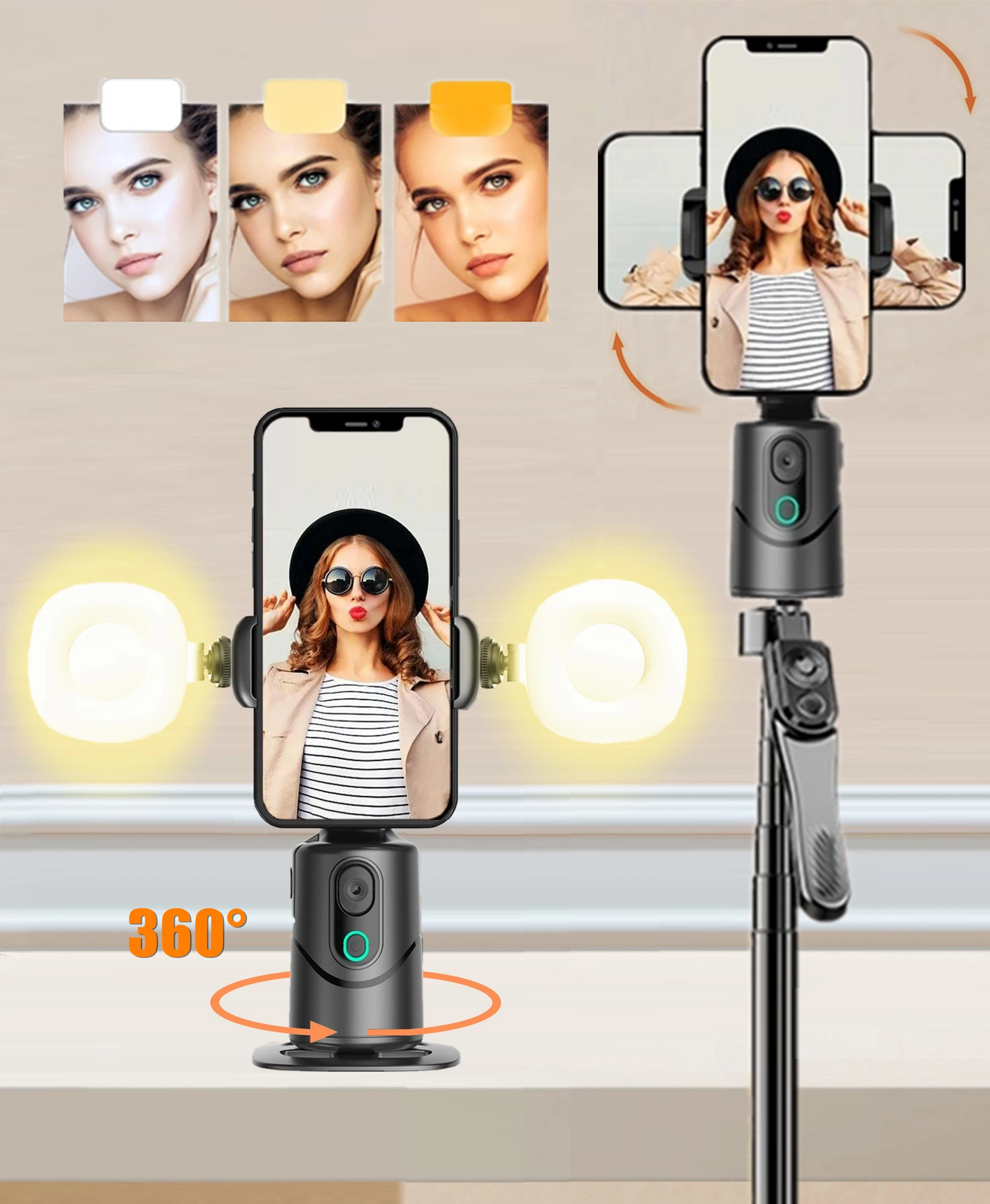 

Wireless Auto Face Tracking Gimbal Stabilizer 360°Degree Selfie Stick Phone Tripod with Gesture Control for Mobile Smartphone