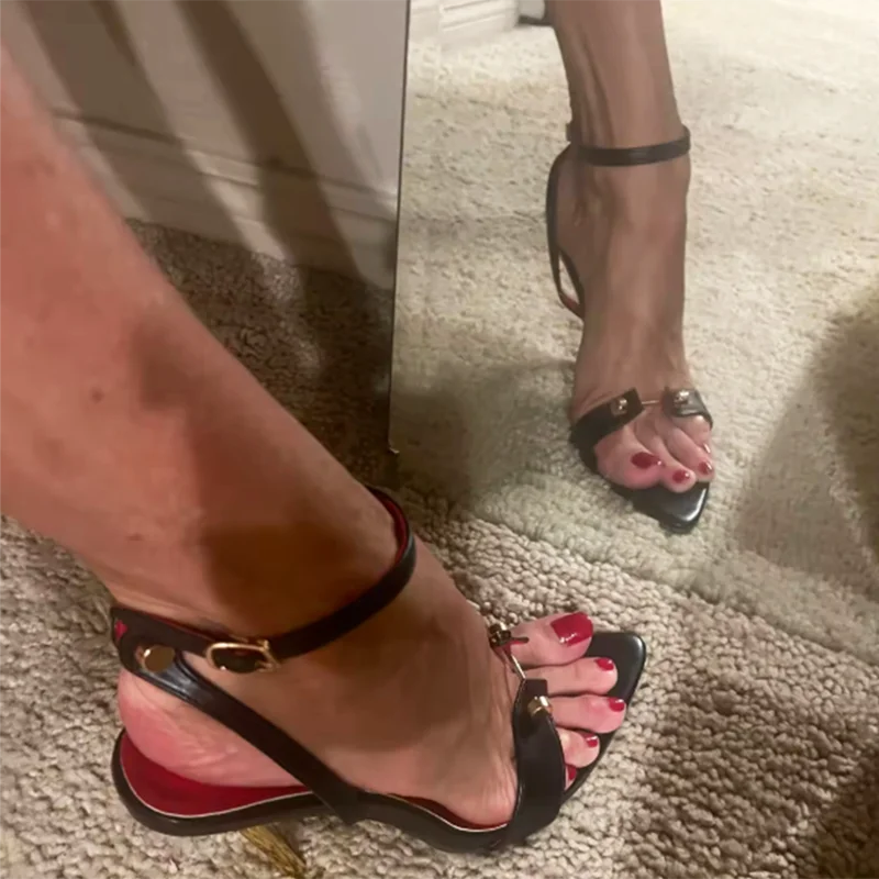 2025 New Arrival Women Metal High Heels Sexy Red 12cm Sandals Stilettos Pointy Toe Heels Model Chic Man Unisex Shoes Plus Size