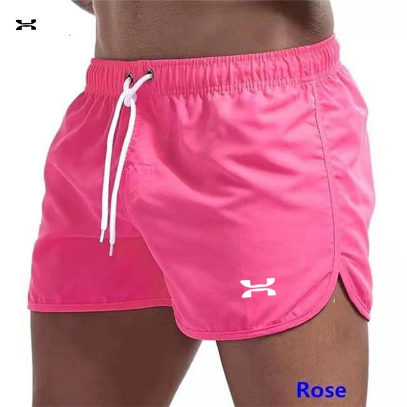 Men's summer solid color shorts Fashion beach shorts short with drawstring pocket hot spring seaside holiday quick dry men's qua