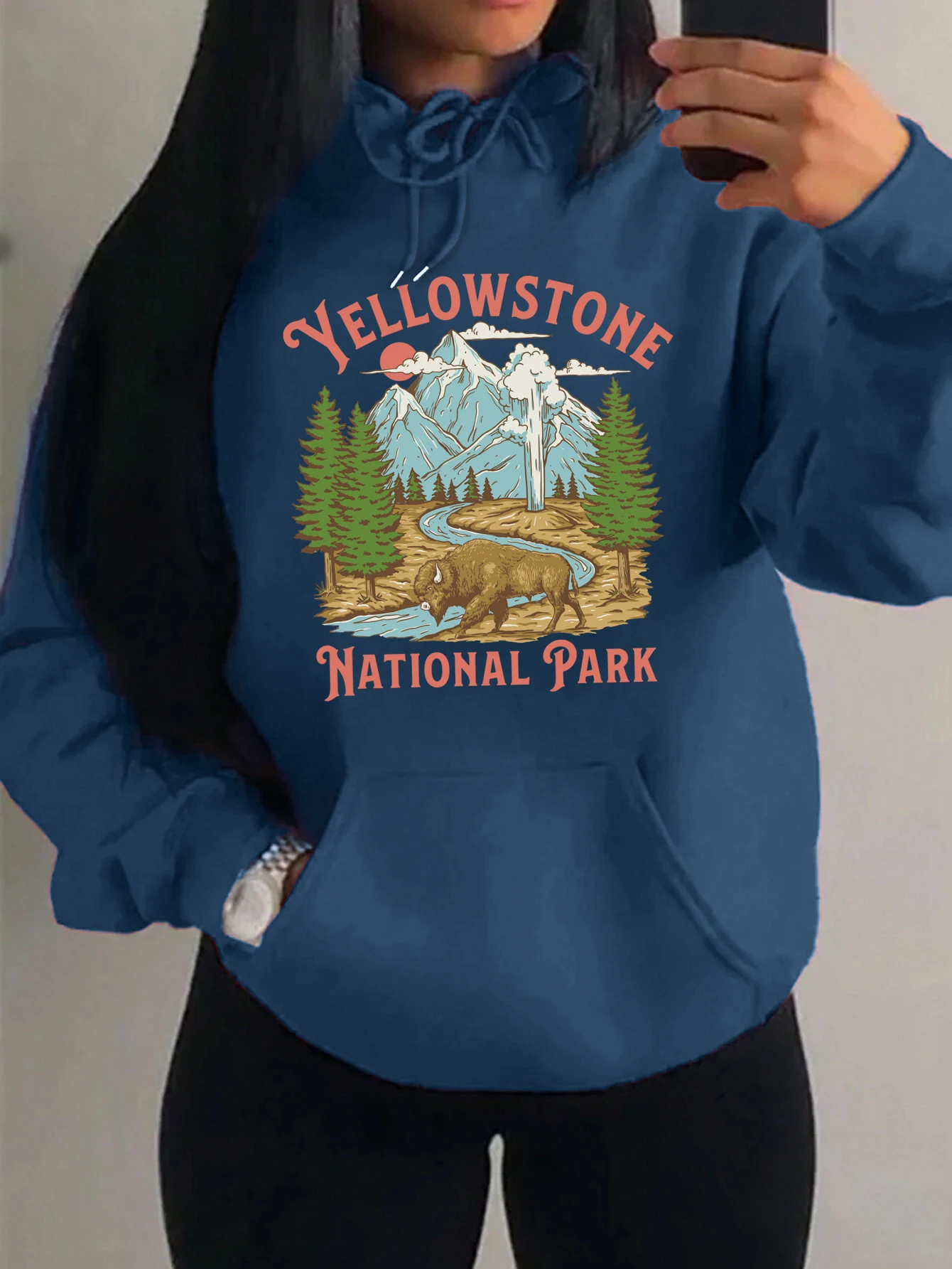 Gelb Stein Nationalen Park Druck Hoodies Frauen Fleece Alle-Spiel Streetwear Y2K Tasche Hoody Herbst Casual Frau Kleidung