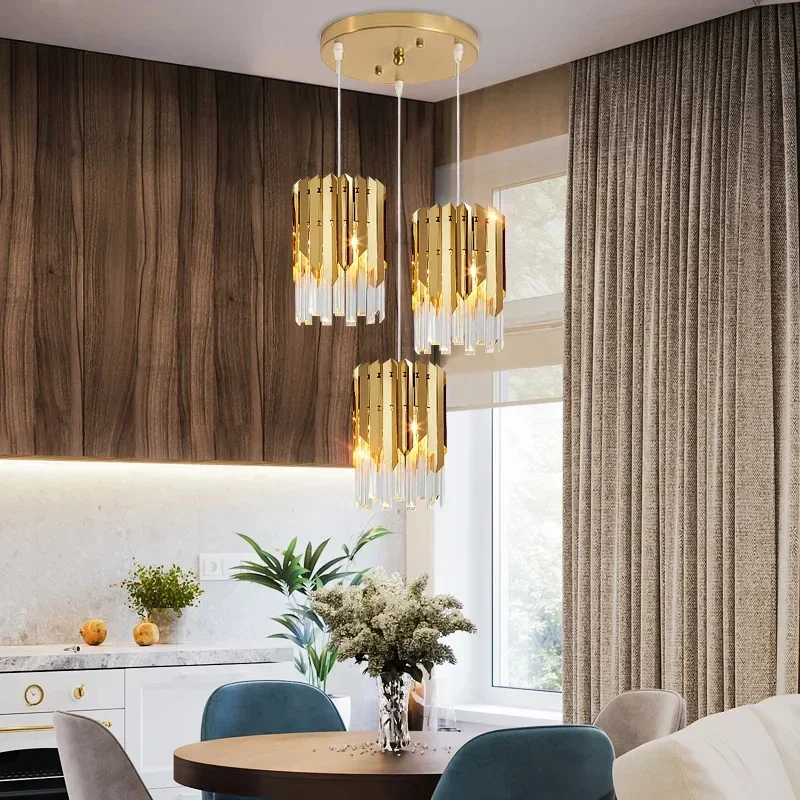Modern Luxury Gold Crystal Small Round Chandelier Lighting E14 Led For Dining Room Fixtures Kitchen Island