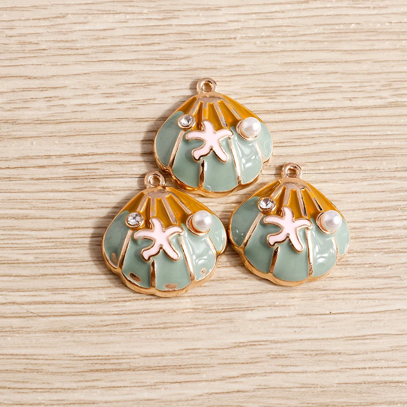 10 Stück 20 x 21 mm süße Emaille Sommer Strand Seestern Muschel Charms Anhänger für Schmuckherstellung Ohrringe Halsketten DIY Bastelbedarf – Detail 5