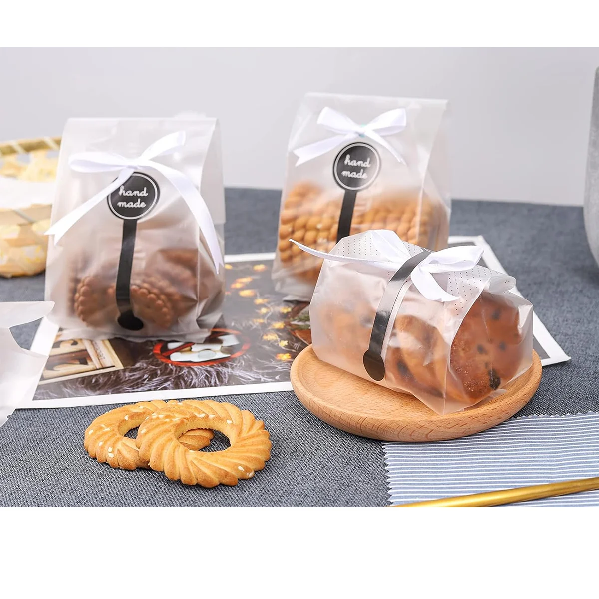 Kekstüten für Geschenke, transparente Cellophan-Beutel für Gastgeschenke, Mini-Loaf, Bundt-Kuchen, heiße Schokolade Verpackung mit Aufklebern – Detail 7