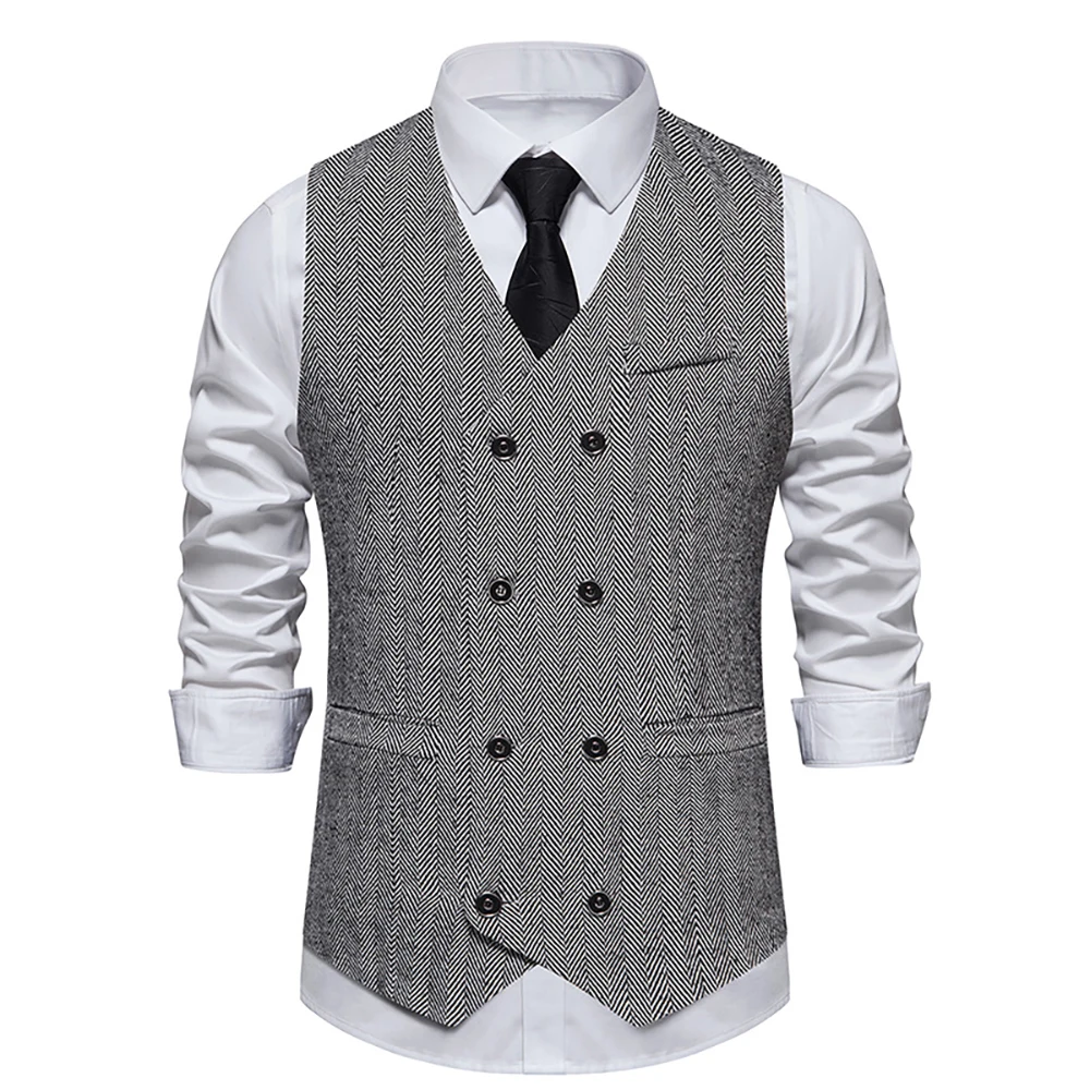 2024 Spring and Autumn New Style Suit Vest Men\'s Retro Double-Breasted Daily Casual Suit Vest Top