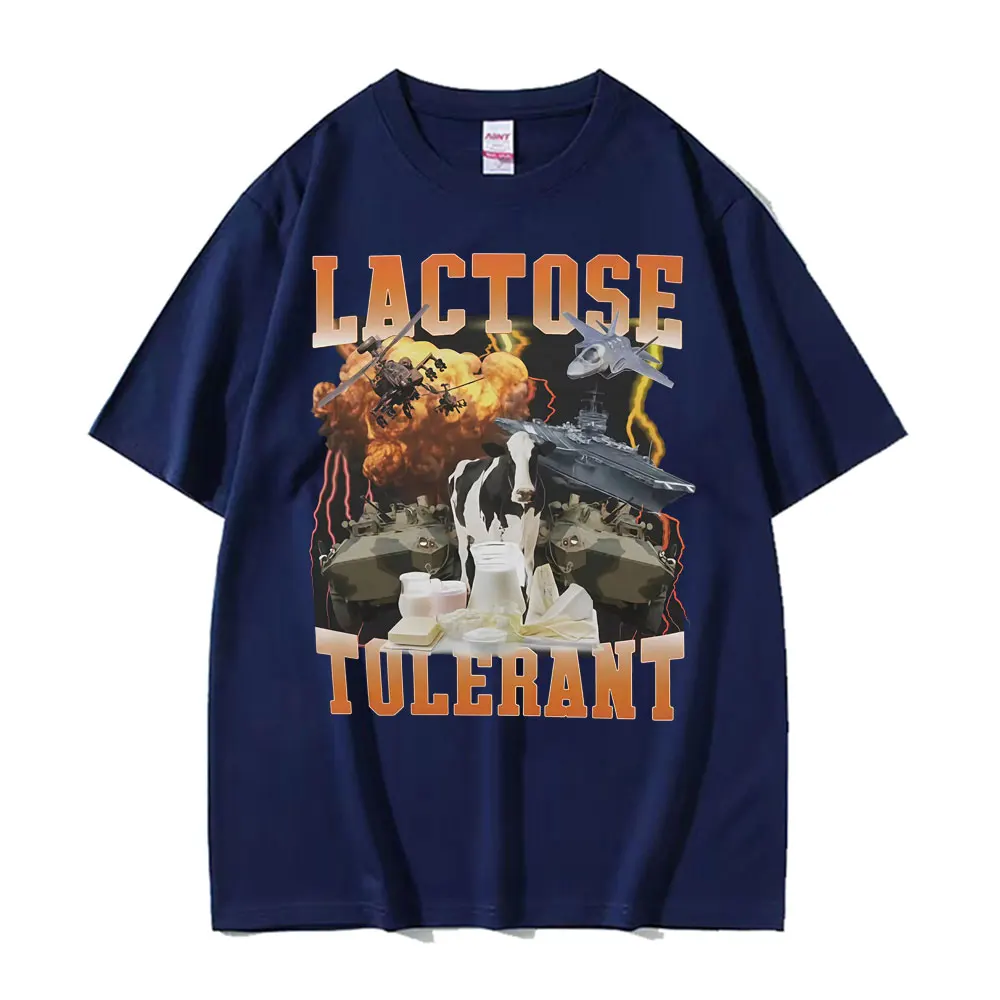 Lactose Tolerant Funny Meme Graphic T-shirt for Men Harajuku Y2k Hip Hop Gothic T-shirts Unisex 100% Cotton Short Sleeve T Shirt