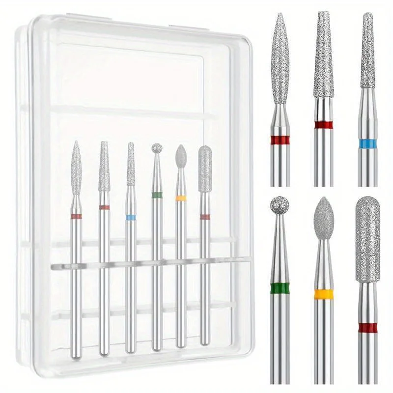 6 pezzi set di punte per trapano per unghie diamantate fresa per manicure punte per cuticole lime elettriche pelle morta rimuovi pedaggio accessori