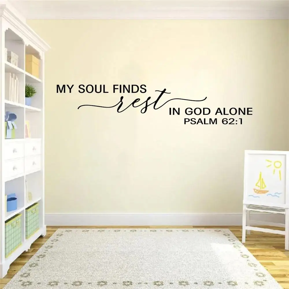 1 pc nice sentence Psalm My soul finds rest in God alone Bible Verse Wall Sticker Removable Wall Stickers Diy Wallpaper home