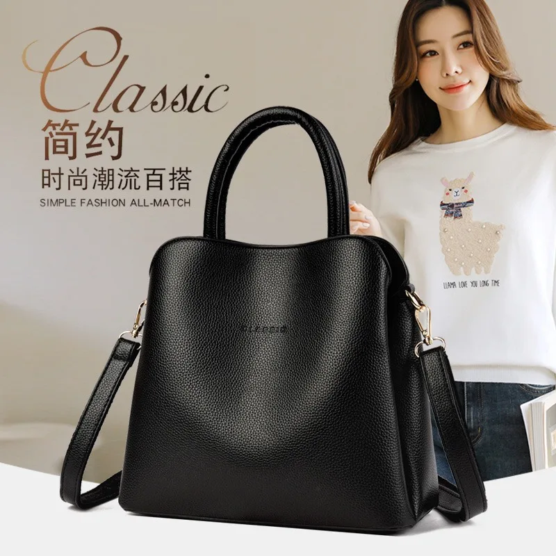 

Stylish Leather Handbag For Women, Luxury Diaper Bag In Original Retro Style, Fashionable Commuter Messenger With Letter Logo