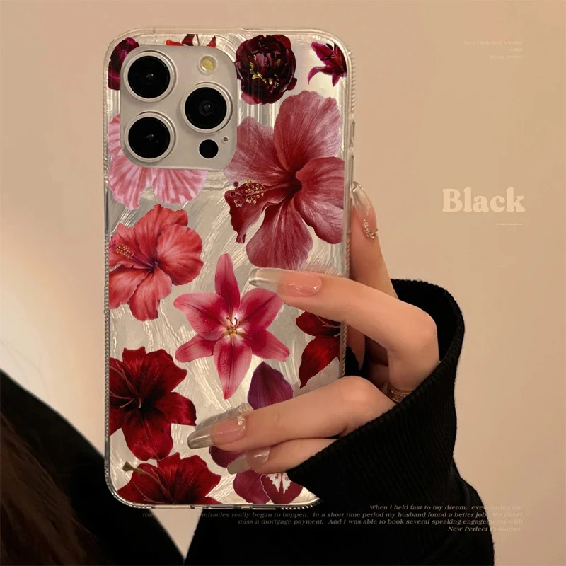 Funda de teléfono para Samsung Galaxy S24 FE S23 Ultra S21 Plus S22 S25 A16 A36 A56 A55 A53 A54 A52 5G cubierta con patrón de flores rojas y azules
