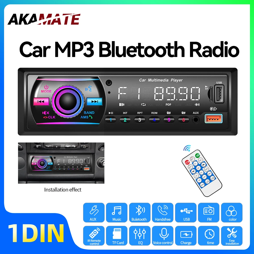 

1 Din MP3 Car Radio Bluetooth FM AUX TF Card USB Support Phone Charging EQ IR Control Stereo Universal Audio Multimedia Player