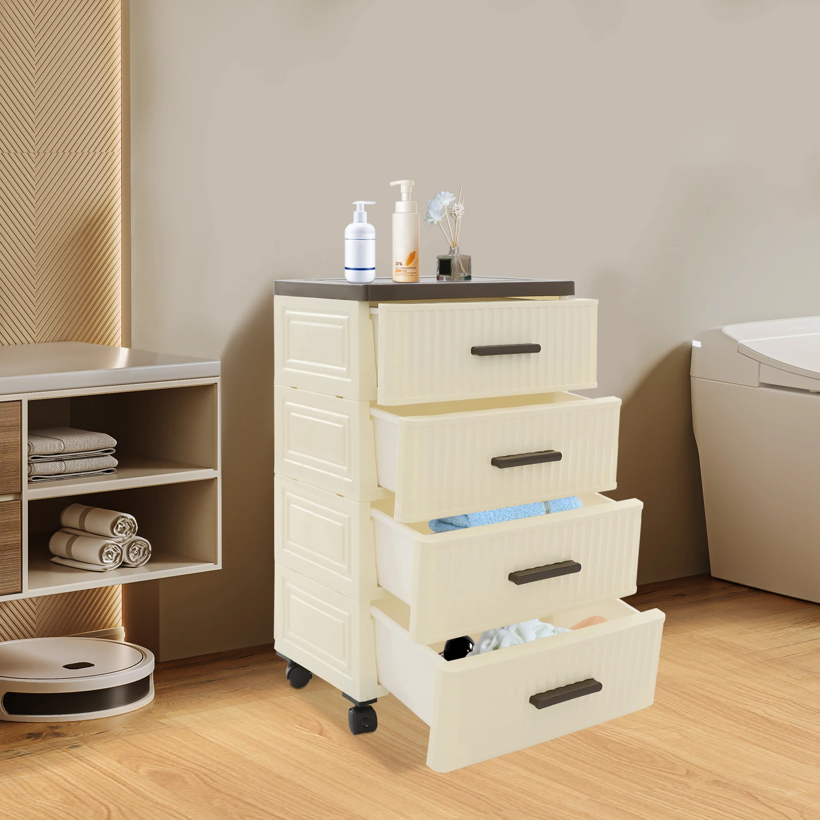 

4-уровневая пластиковая тележка-органайзер на колесиках, передвижной органайзер с 4 плавно скользящими колесиками, шкафчик для организации домашнего офиса