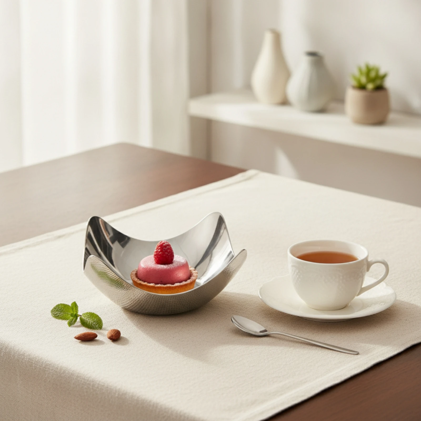 Snack Dish with Hammered Texture Compact Snack Dish Bowl with Hammered Base Rust-Resistant Bowl with Irregular Edge Stackable