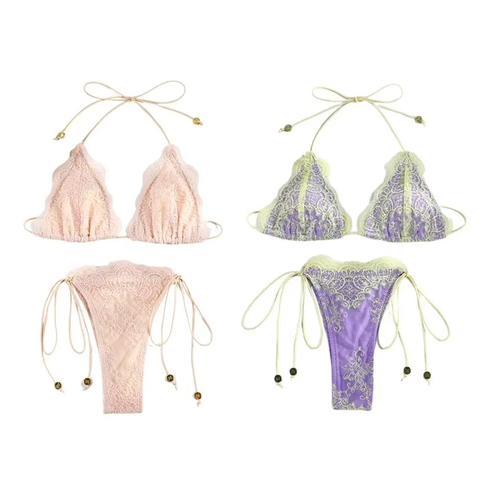 2Pcs/Set Fashion Summer Lace Bikini Set Bandage Hollow Women Swimsuit Patchwork Casual Beachwear Beach