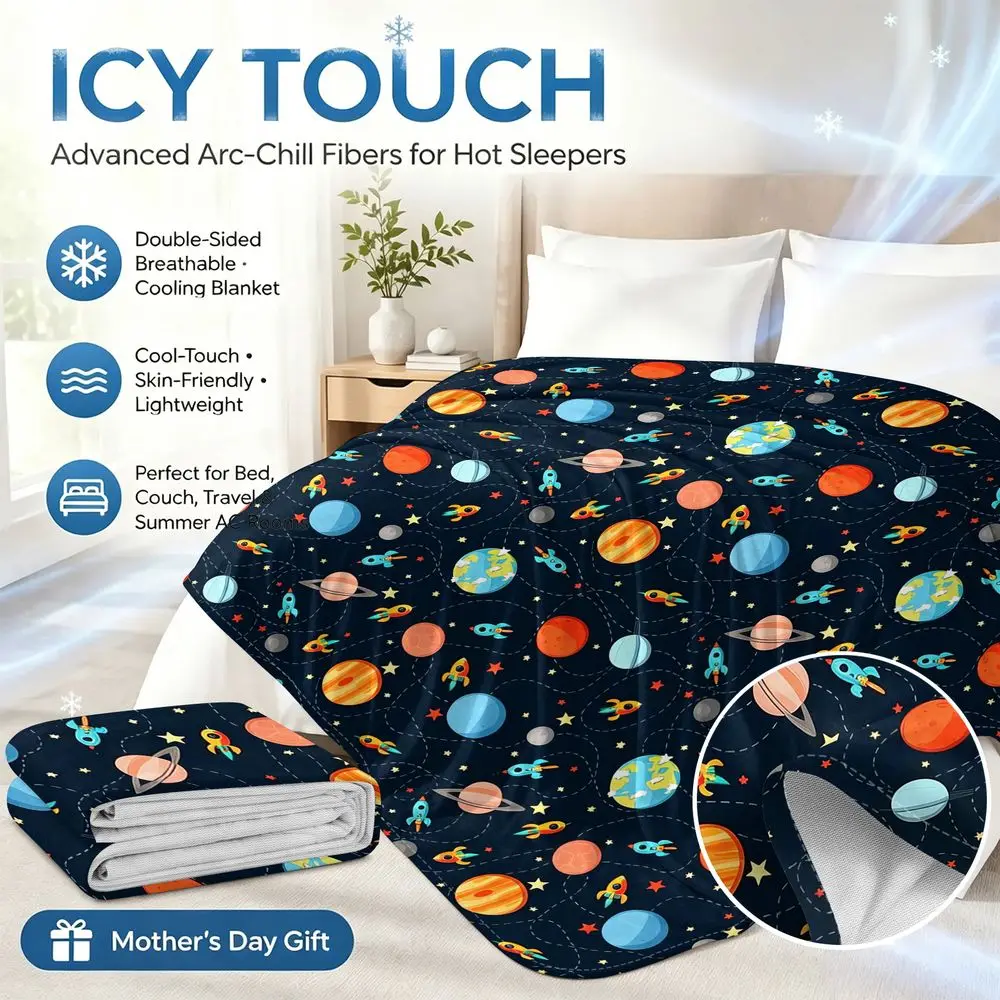 Space Planet Rocket Cooling blanket Q MAX 0.3 Ultra Cool Thin Throw Astronomy Fan Hobby Room Night Mat