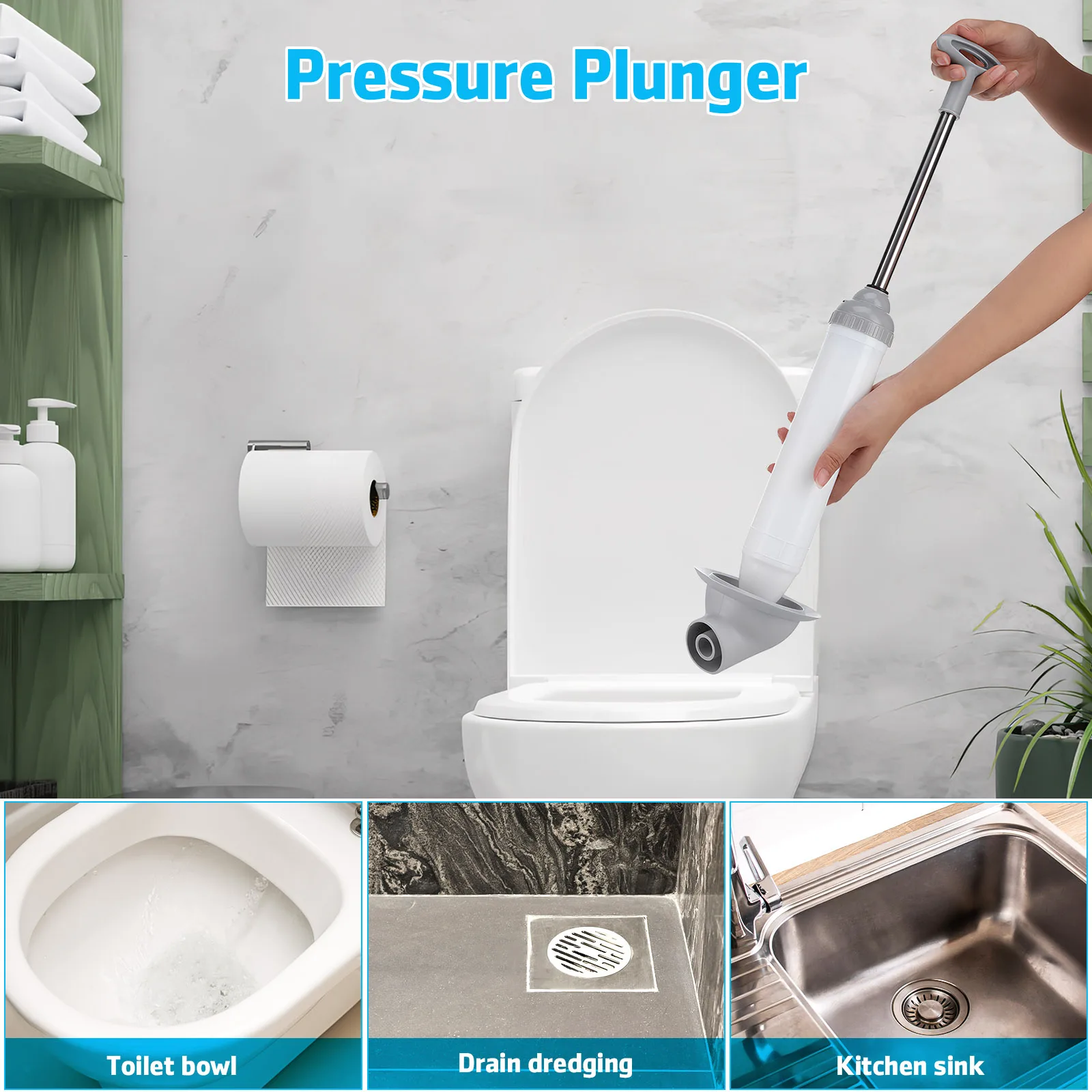 

Toilet Air Plunger High Pressure Unclog Tool Curved Head Sturdy Construction Easy to Use Versatile for Kitchen Bathroom Sink
