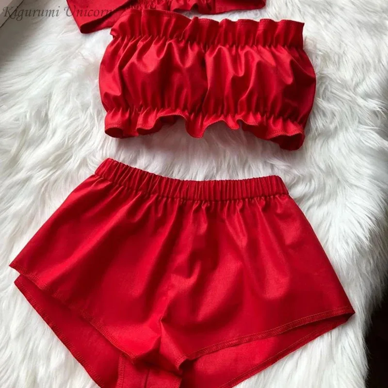 

Satin Silk Pajamas Set Women Sexy Sleepwear Summer Hot Sleeveless Pijamas Faux Silk Homewear Pink Striped Nightwear Lingerie Bra