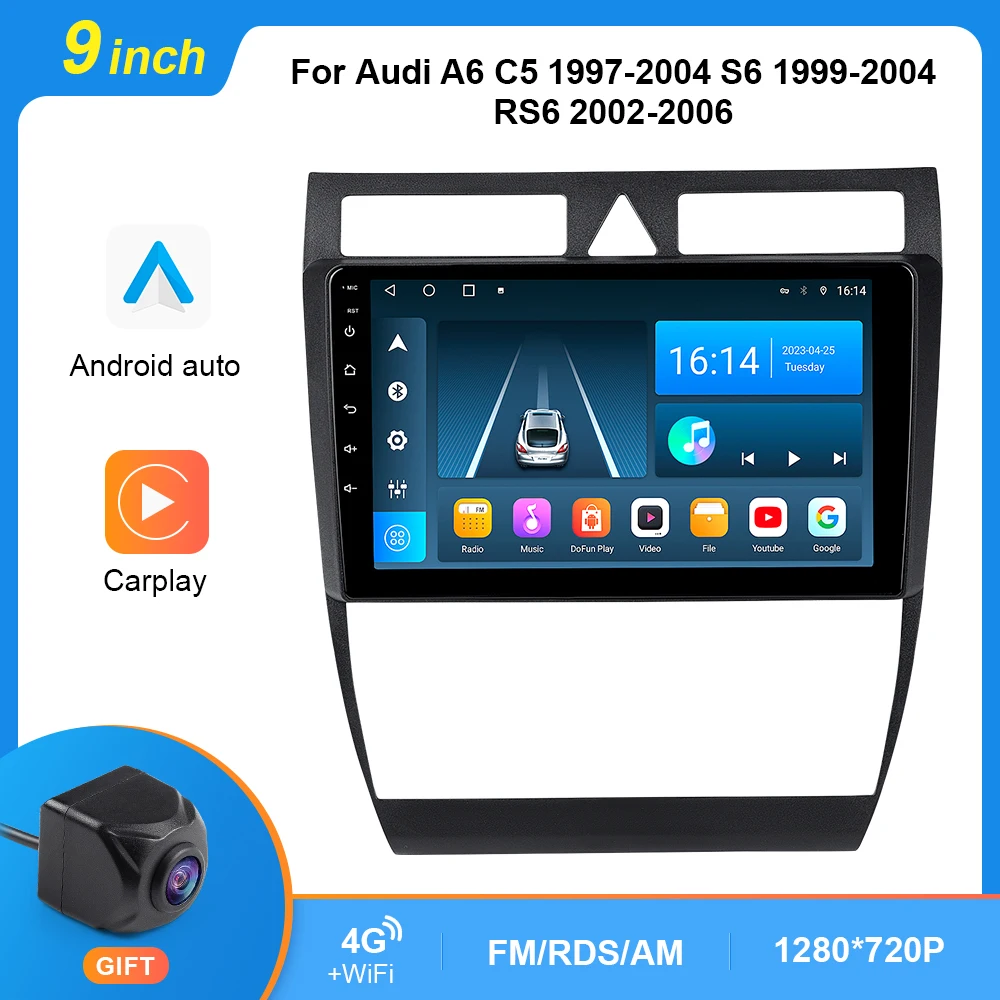 

Carplay 9inch Android Car Radio For Audi A6 C5 1997-2004 S6 RS6 2002-2006 Multimedia GPS RDS Autoradio 2Din Stereo Video Audio