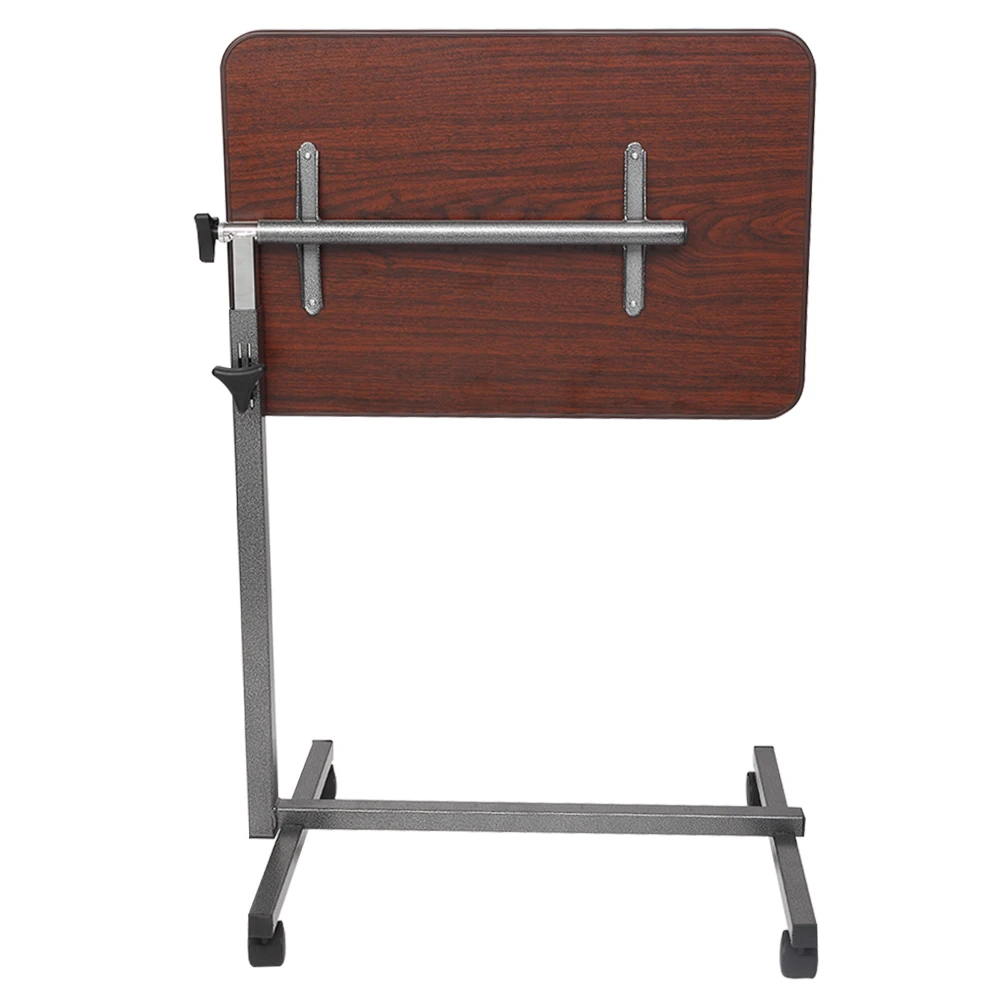 Multifunctional Adjustable Bedside Table MDF/Iron/4 Wheels With Brake, Dark Wood Grain Color