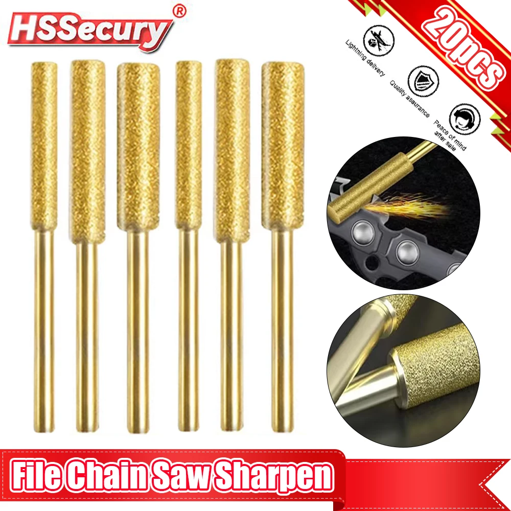 

20pcs Diamond Coated Cylindrical Burr 4/4.8/5.5mm Chainsaw Sharpener Stone File Chain Saw Sharpening Carving Grinding Tools