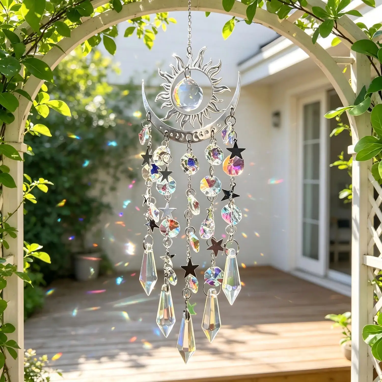 Crystal Suncatcher Window Decor - Sun Moon Hanging Rainbow Maker, Boho Room Decor, Unique Gift for Home Lovers