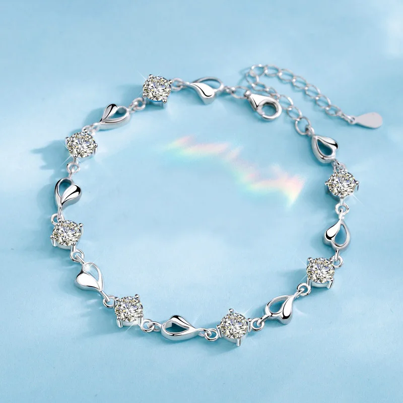 

925 Sterling Silver Simple Cute Women's Bracelet Ladies Wedding Shine Lab Moissanite Jewelry Romantic Gift