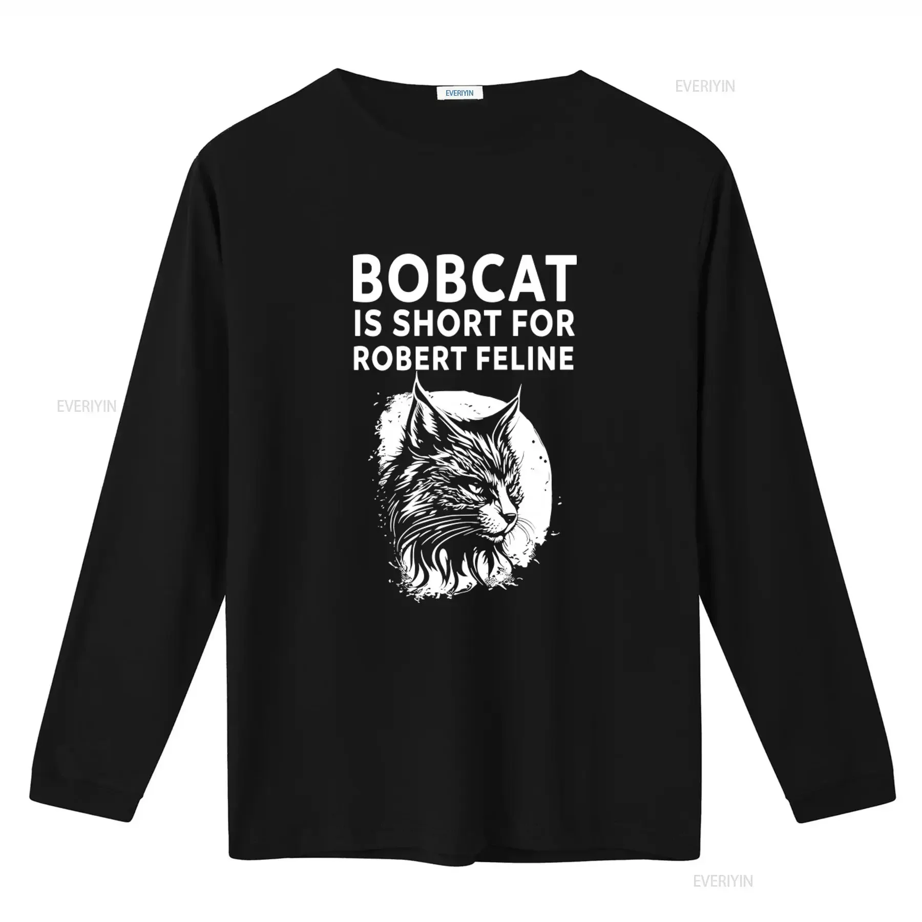 Bobcat Is Short For Robert Feline Hilarious Cat Print Premium Cotton Crew Neck T Shirt vintage Washed Casual fashion Breathable