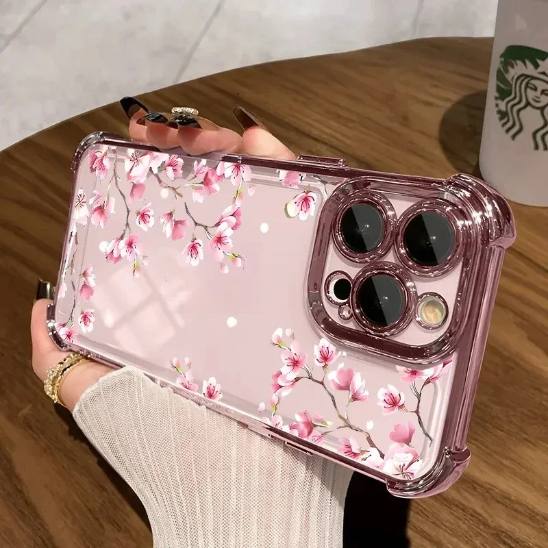 Luxuriöse koreanische Blumen-Plating-Handyhülle für Xiaomi Redmi 15 15C 14C 13C K50 Note 15 14 13 12 12s Pro Plus 4G 5G mit Anti-Sturz-Airbag