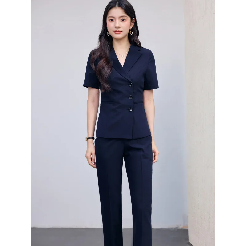 

Модный женский костюм-двойка с укороченным пиджаком и брюками, летняя новинка 2026 года, профессиональный высококачественный комплект из двух предметов.