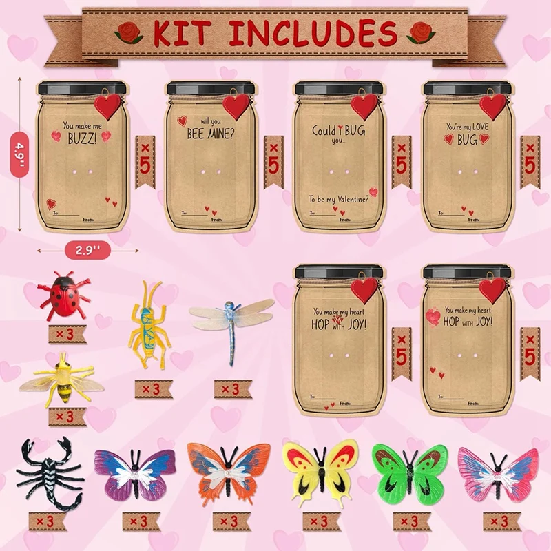 Kit de troca de cartões de brinquedo infantil, presentes do dia dos namorados para meninos e meninas, favores escolares, 6 bugs de brinquedo diferentes