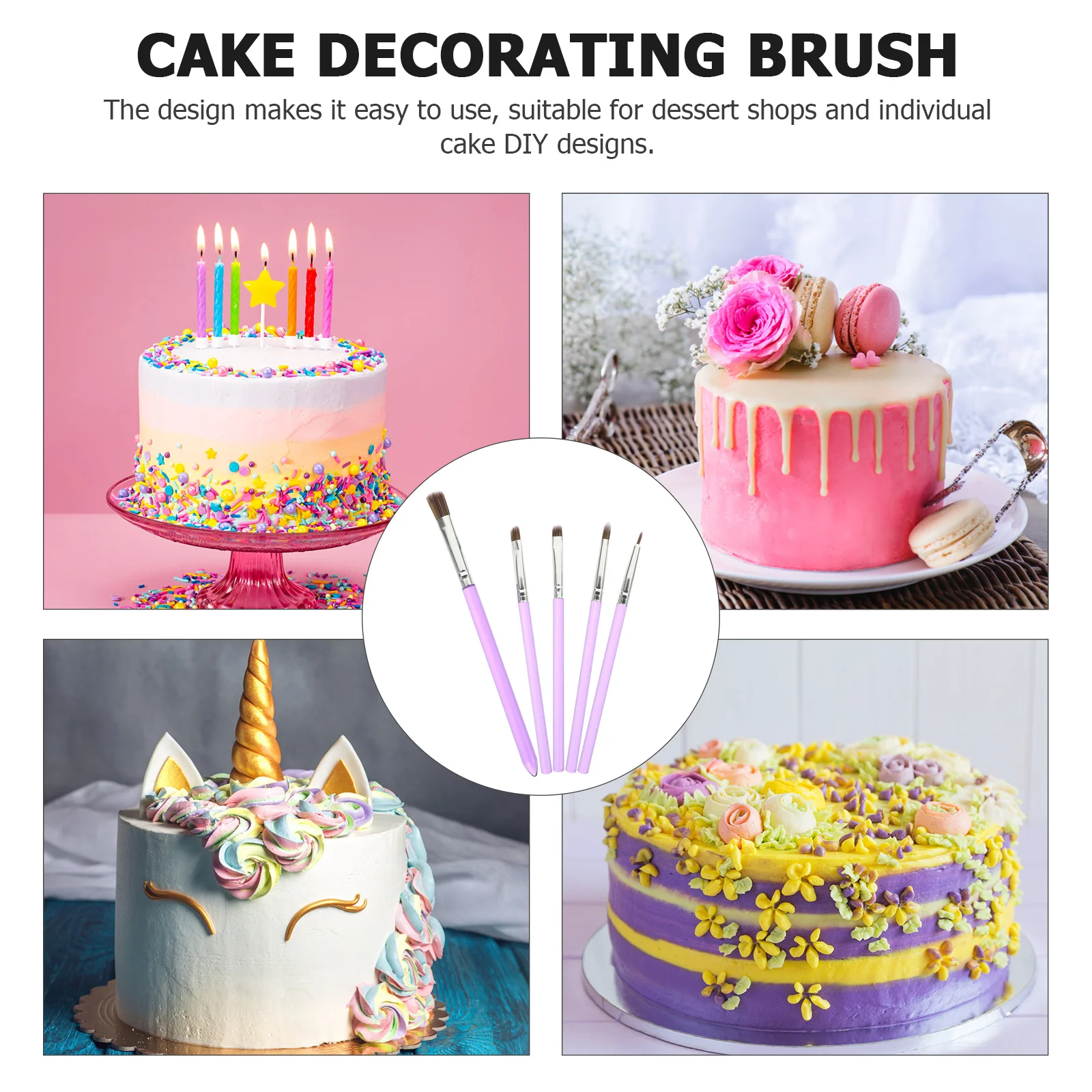 5 Pcs Cake Paint Brushes Household Cookie Accessory Dessert Supply Plastic Plus Nylon Convenient Fondant Tools