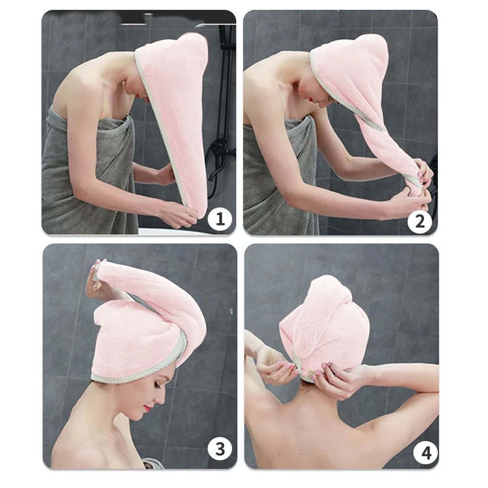 Women Hair Drying Hat Head Towel Hat Quick-dry Bath Hat Coral Fleece Super Absorbent Bathroom Hair Turban Twist Head Wrap Caps