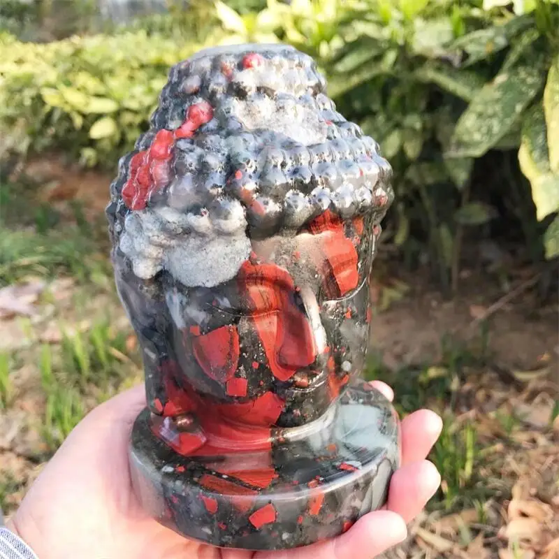 Natural Blood Stone Buddha Head Carving Crystal Reiki Crafts Room Decor Home Office Decoration Gift 1pcs